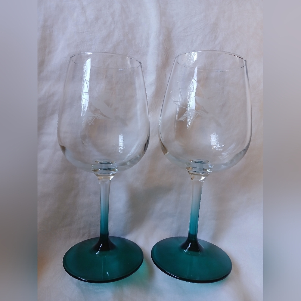 NHL San Jose Sharks Hockey Wine Glasses Set of 2